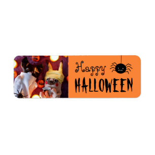 Cute Orange Happy Halloween Personalized Photo Return Address Label