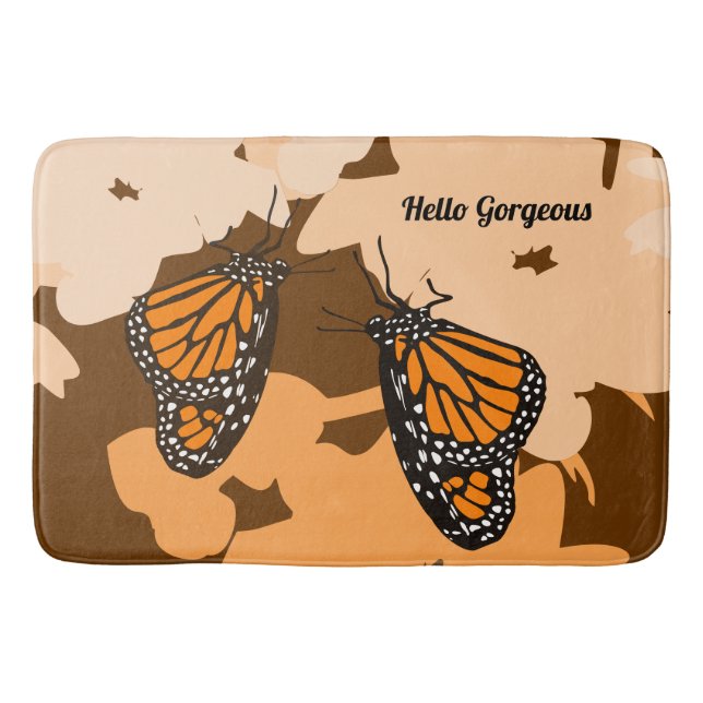 Cute Orange Hello Gorgeous Monarch Butterfly Pair Bath Mat (Front)
