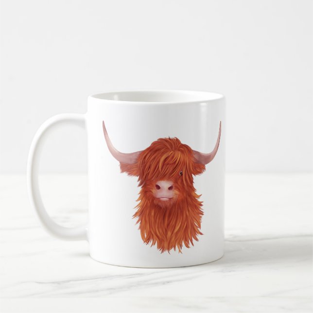 Cute Orange Highland Cow Illustration  Coffee Mug (Left)