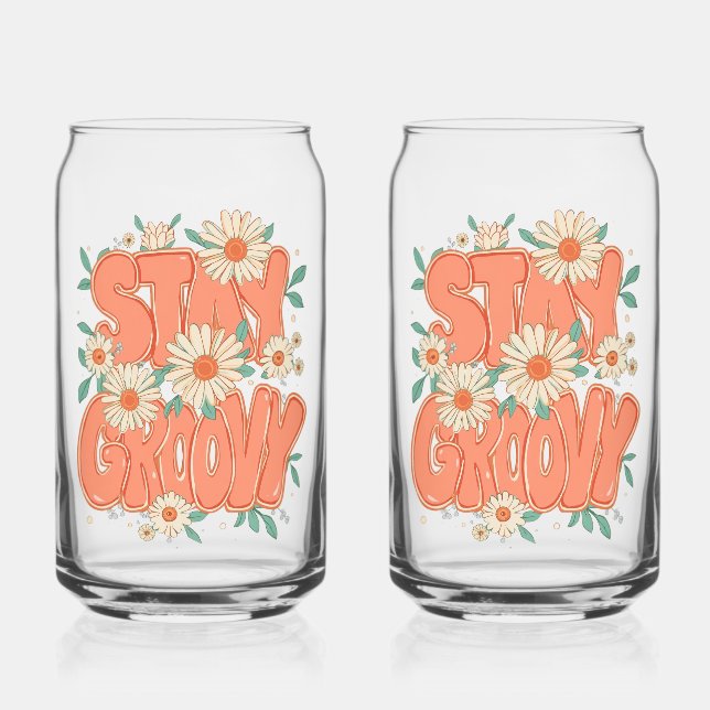 Cute Orange Hippie Typography Can Glass (Front)