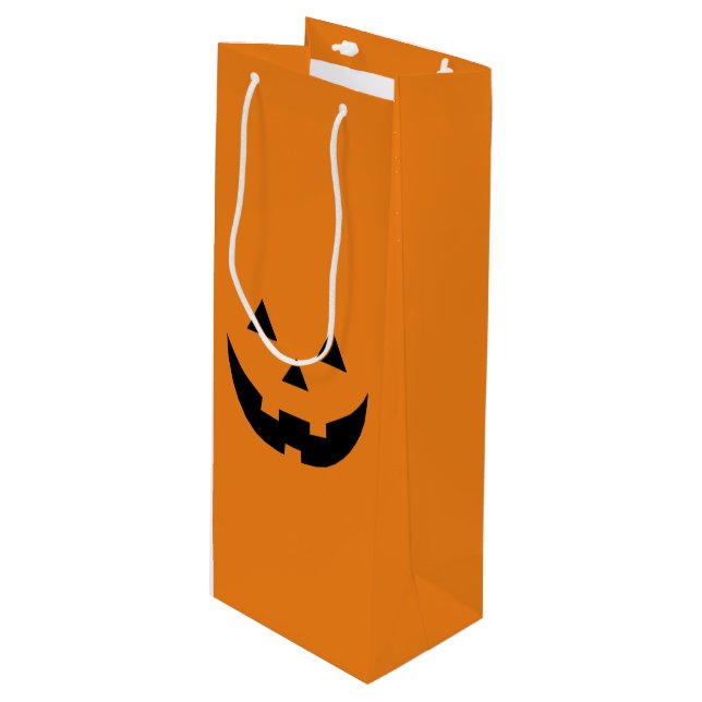 Cute orange jack o lantern funny Halloween Wine Gift Bag (Front Angled)