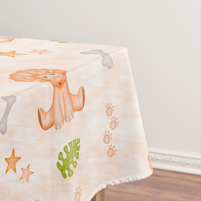Cute Orange Kids Dinosaur Tablecloth (In Situ)