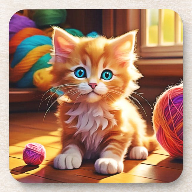 Cute Orange Kitten Art Coaster (Front)