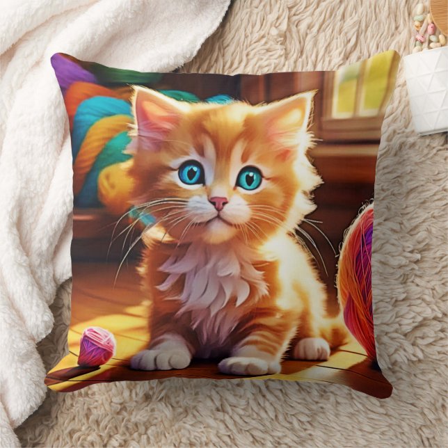 Cute Orange Kitten Art Cushion (Blanket)