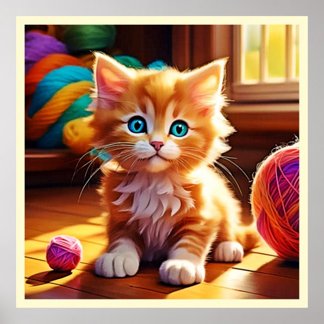 Cute Orange Kitten Art Poster (Front)