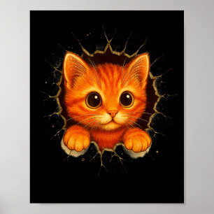 Cute Orange Kitten Cracks Mug Wall Funny Cat Lover Poster