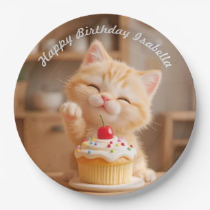 Cute Orange Kitten with a Cupcake Paper Plate