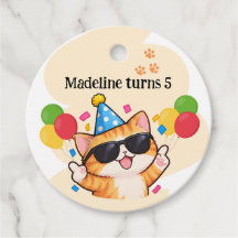 Cute Orange Kitty Cat Any Age Birthday Party Tag