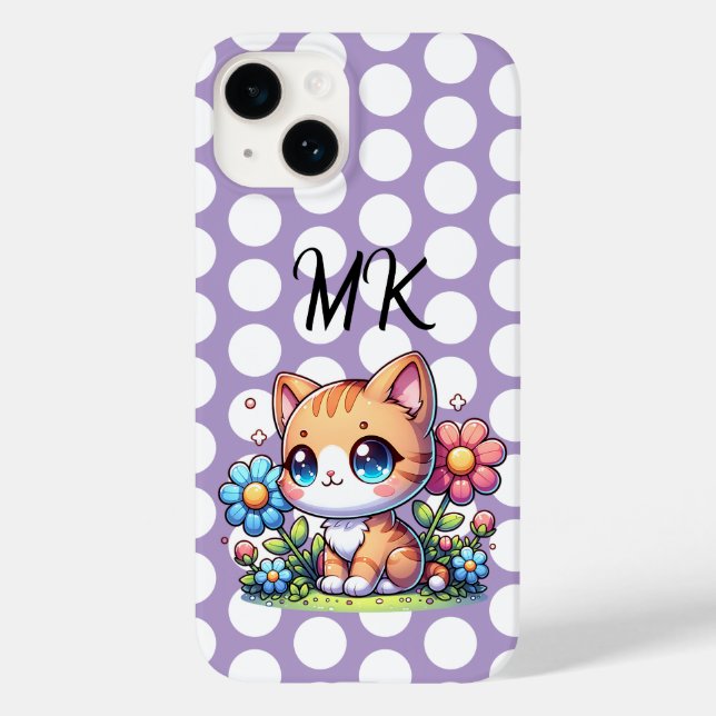 Cute  Orange Kitty Cat in Flowers Personalised Case-Mate iPhone Case (Back)