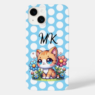 Cute Orange Kitty Cat in Flowers Personalised Case-Mate iPhone 14 Case