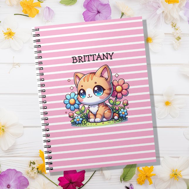 Cute  Orange Kitty Cat in Flowers Personalised Notebook (Creator Uploaded)