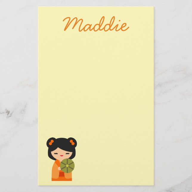 Cute orange Kokeshi Japanese dolls Stationery (Front)