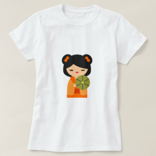 Cute orange Kokeshi Japanese dolls T-Shirt