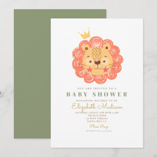Cute Orange Lion King Baby Shower Invitation