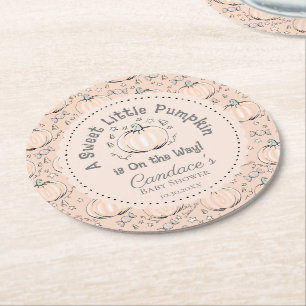 Cute Orange Little Pumpkin Fall Baby Shower Round Paper Coaster