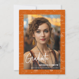 Cute Orange Mathematics Photo Graduation Announcement