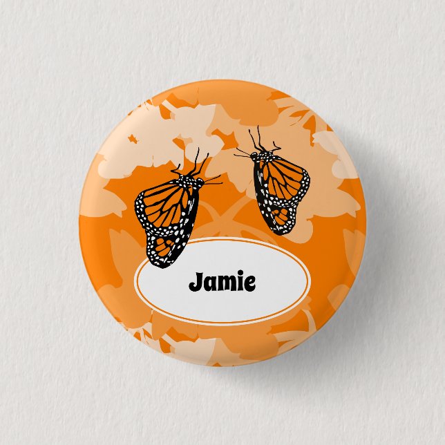 Cute Orange Monarch Butterfly Name 3 Cm Round Badge (Front)