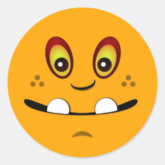 Cute Orange Monster Face w/ an Underbite Classic Round Sticker