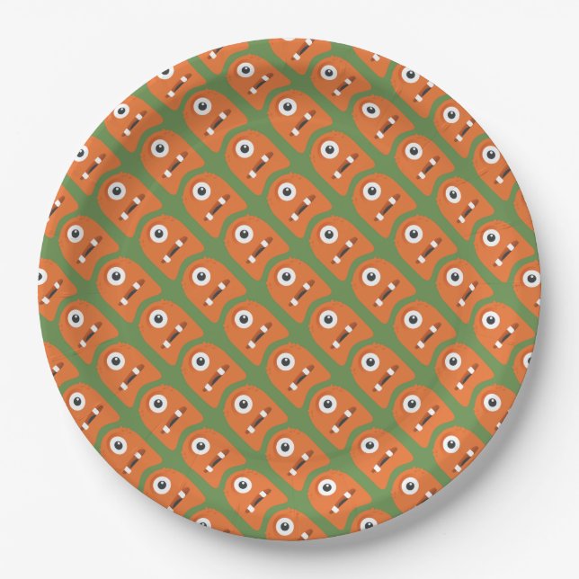 Cute Orange Monsters Paper Plate (Front)