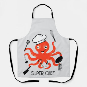Cute Orange Octopus Chef Personalize Apron
