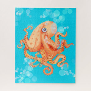 Cute orange octopus with bubbles jigsaw puzzle