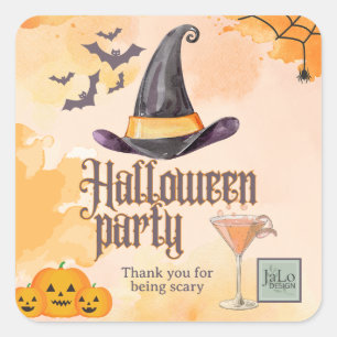 Cute Orange Office Halloween Party With Logo Square Sticker