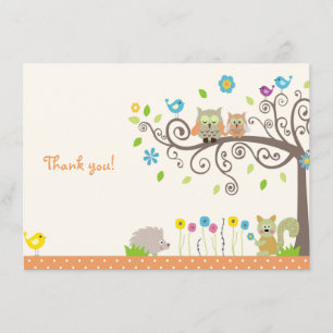 Cute Orange Owl Neutral Baby Shower Thank You Card