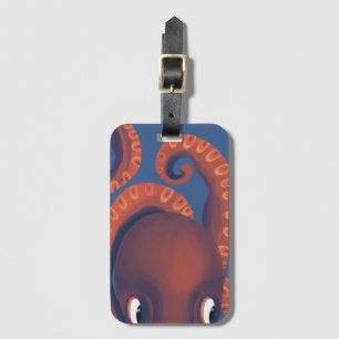 Cute Orange Peeking Octopus Luggage Tag