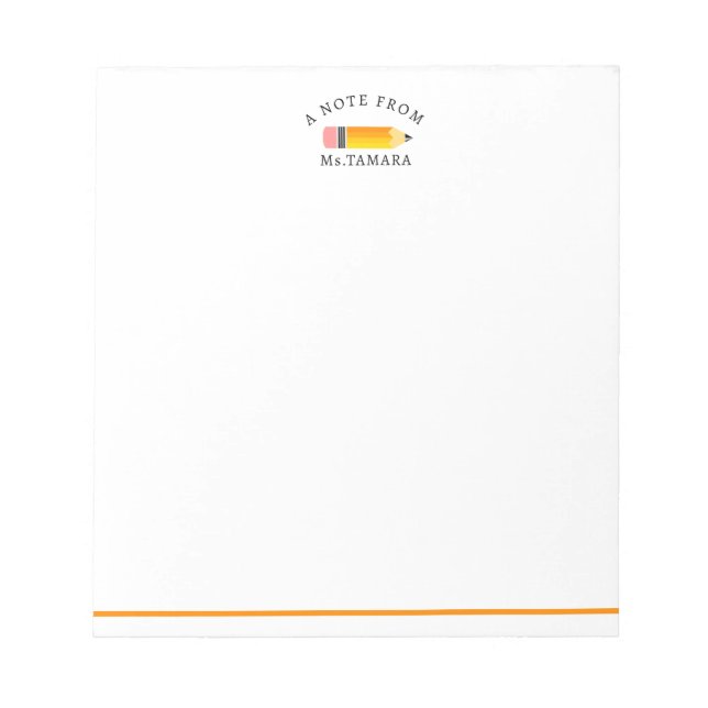 Cute Orange Pencil  From Personalised Teacher Name Notepad (Front)
