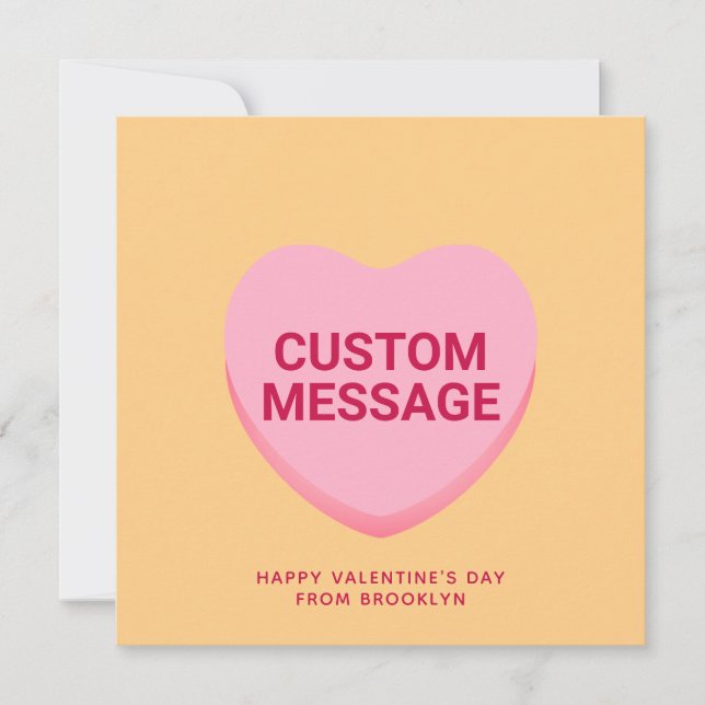 Cute orange pink custom conversation heart card (Front)