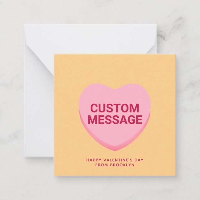 Cute orange pink custom message conversation heart card (Front)
