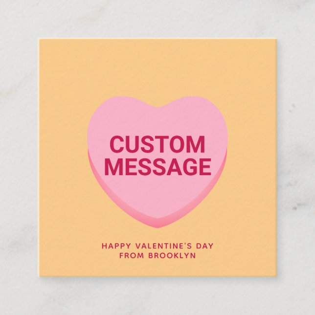 Cute orange pink custom message conversation heart enclosure card (Front)