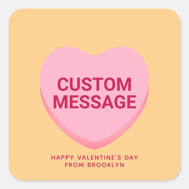 Cute orange pink custom message conversation heart square sticker (Front)