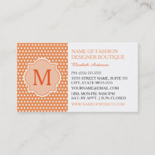 Cute Orange Polka Dots With Girly Monogram Fashion Business Card