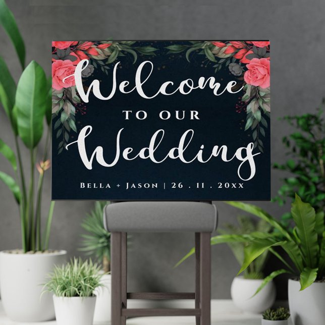 Cute Orange Pretty Floral Welcome to Our Wedding Poster (Creator Uploaded)