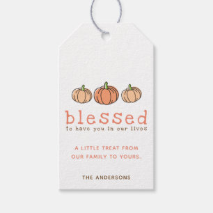 Cute Orange Pumpkin Blessed Thanksgiving Gift Tags