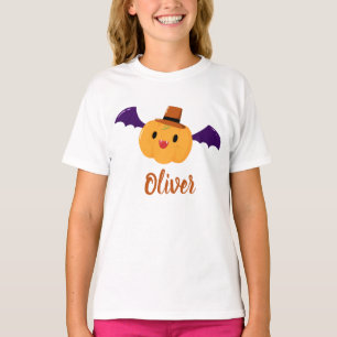 Cute Orange Pumpkin Custom Name Halloween T-Shirt