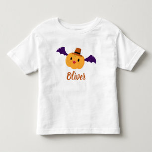 Cute Orange Pumpkin Custom Name Halloween Toddler T-Shirt