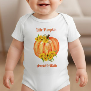 Cute Orange Pumpkin Floral White  Baby Bodysuit