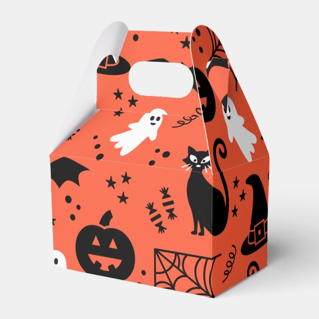 Cute Orange Pumpkin Ghost Halloween Pattern Favour Box (Front Side)