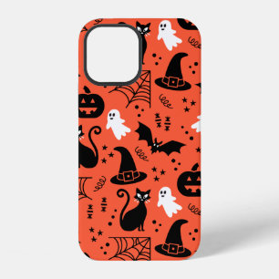 Cute Orange Pumpkin Ghost Halloween Pattern iPhone 12 Case