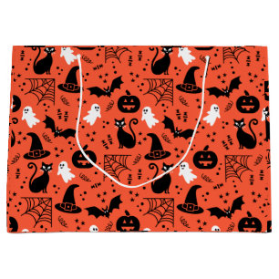 Cute Orange Pumpkin Ghost Halloween Pattern Large Gift Bag