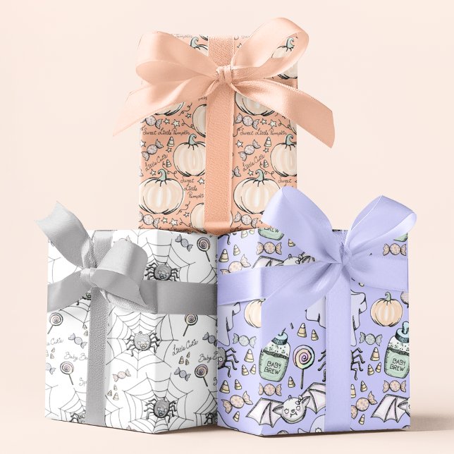 Cute Orange Pumpkin Halloween Baby Shower  Wrapping Paper Sheet (Cute Halloween Kids Wrapping Paper for Baby or October Birthday. Pumpkins, Spiders, Bats, Ghosts)