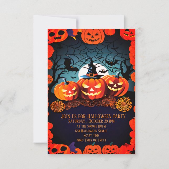 Cute Orange Pumpkin Halloween Invitation  (Front)