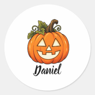 Cute Orange Pumpkin Monogram Name Halloween T Classic Round Sticker