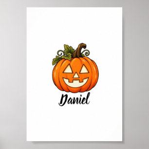 Cute Orange Pumpkin Monogram Name Halloween T Poster