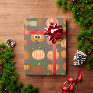 Cute Orange Pumpkin Pattern Wrapping Paper