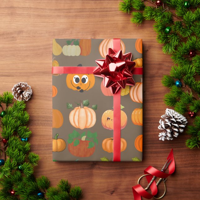 Cute Orange Pumpkin Pattern Wrapping Paper (Holiday Gift)