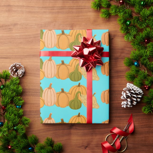 Cute Orange Pumpkin Pattern Wrapping Paper (Holiday Gift)