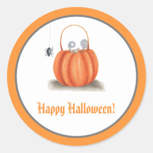 Cute Orange Pumpkin Trick or Treat Halloween Classic Round Sticker